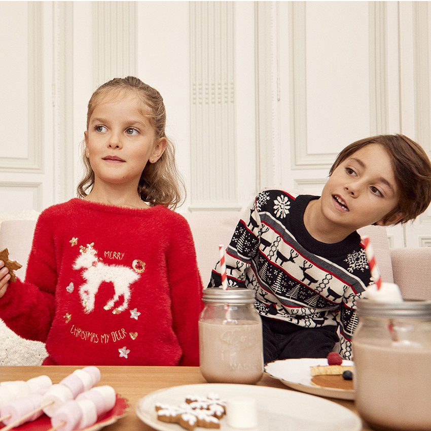 Pull en tricot effet fourrure avec broderie cerf pour fille 