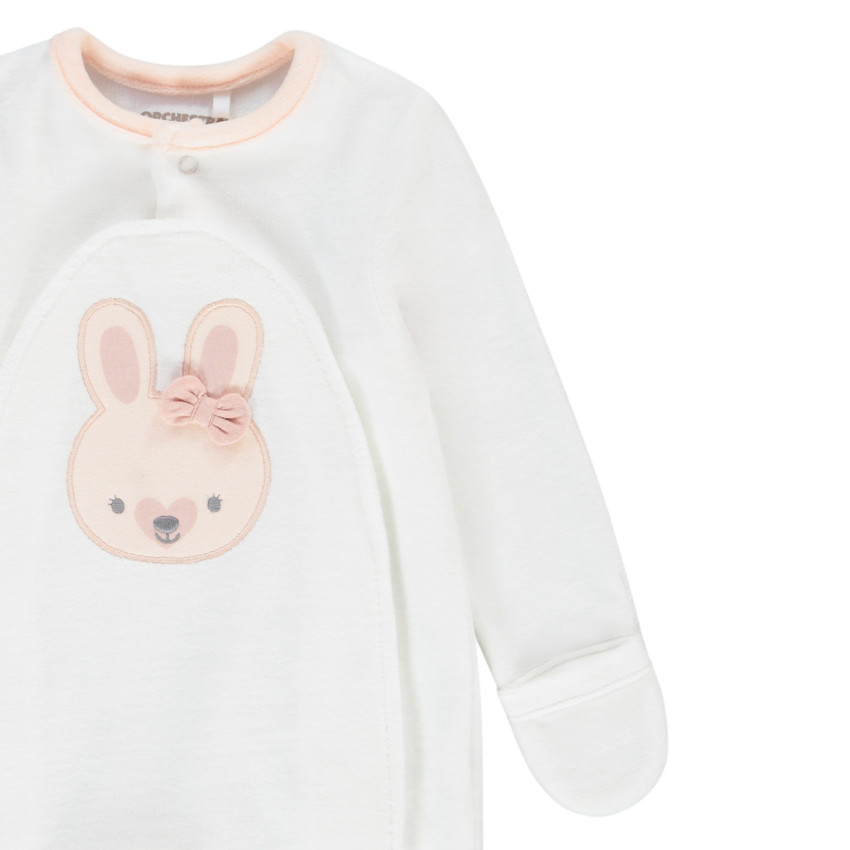 Dors-bien en velours avec lapin brodé pour bébé fille 