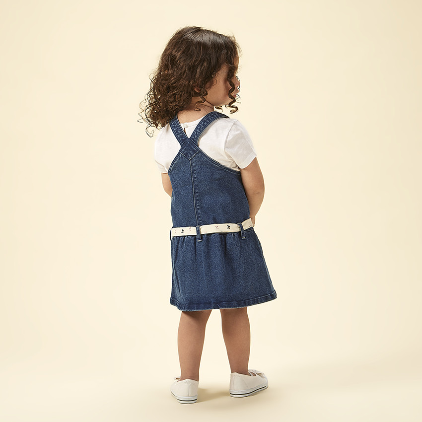 Robe salopette en jean avec ceinture à nouer pour bébé fille 