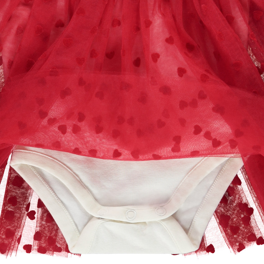 Jurk body 2-in-1 effect in tule met harten voor baby meisjes 