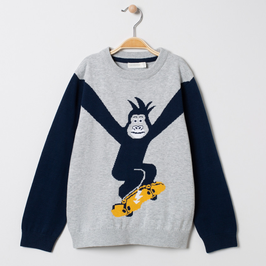 Pull en tricot motif singe en jacquard 