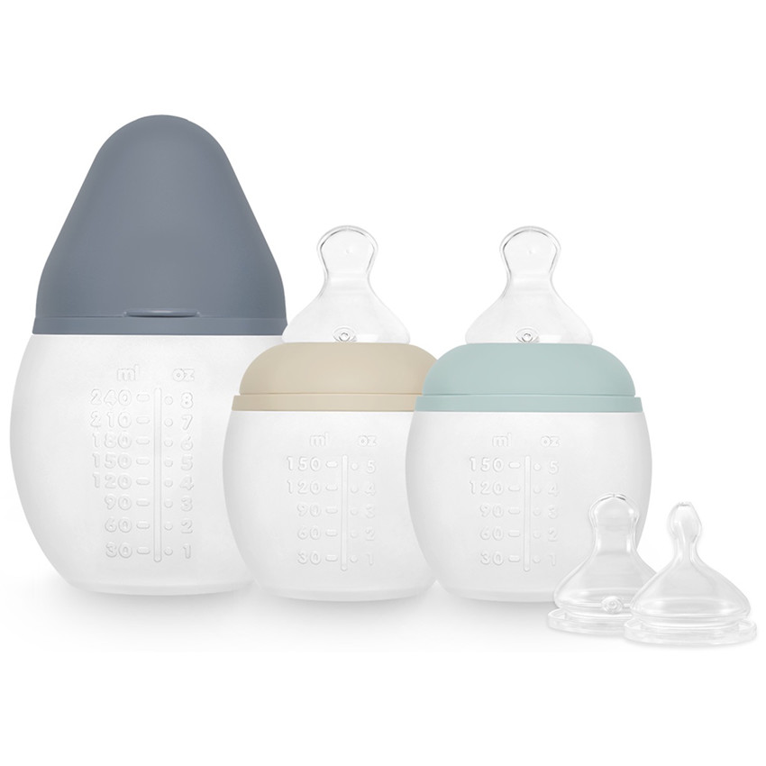 Geboortekit siliconen zuigflessen New Buddy Sand Ivy Green Blue Grey 