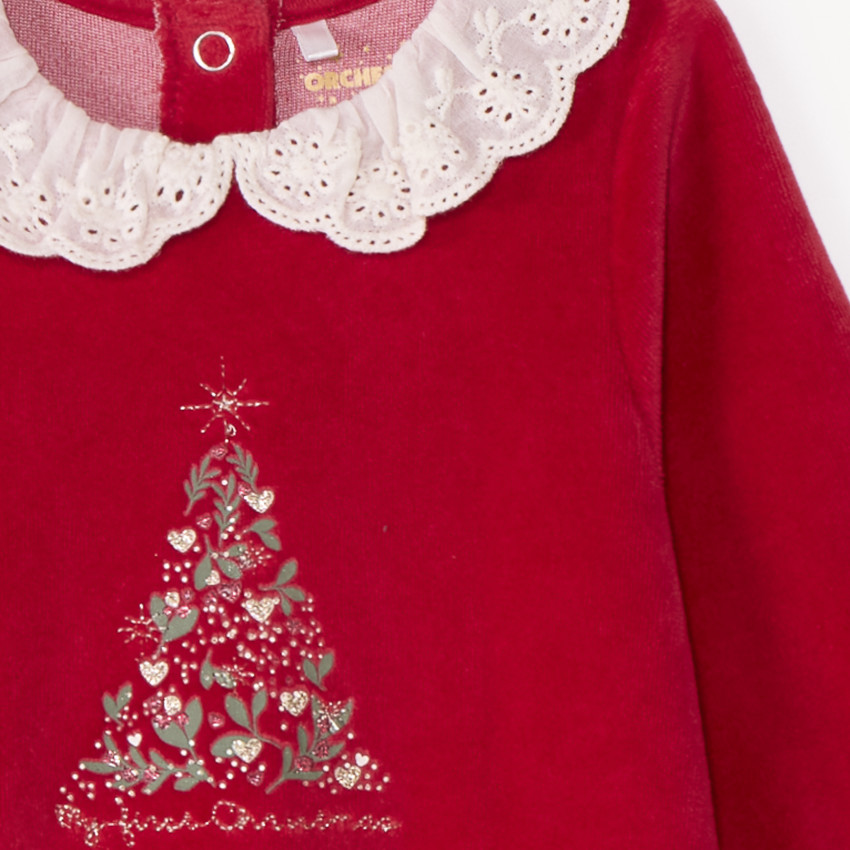 Dors-bien en velours rouge à motif Noël pour bébé fille 