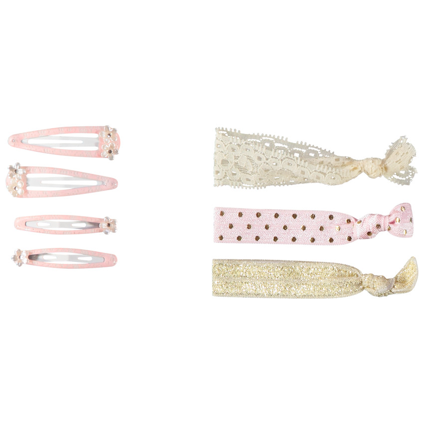 Lot de 4 barrettes + 3 élastiques fantaisie pour fille 