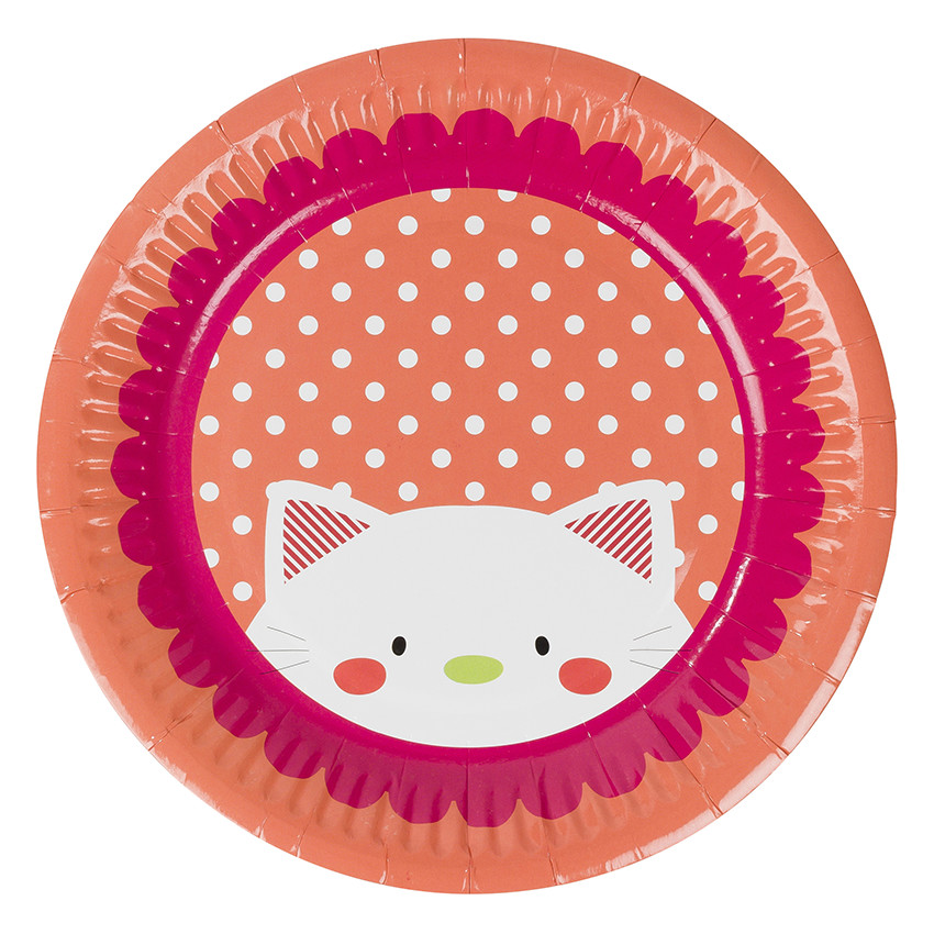 Lot de 10 assiettes anniversaire en carton motif chat 
