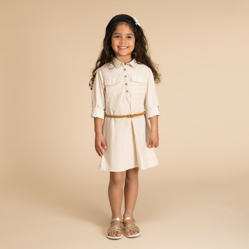 Robe style chemise à manches longues + ceinture pour fille 