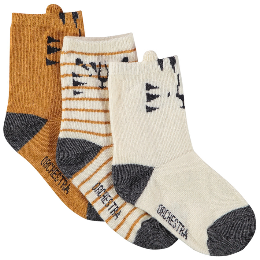 Lot de 3 paires de chaussettes print tigre pour bébé garçon 