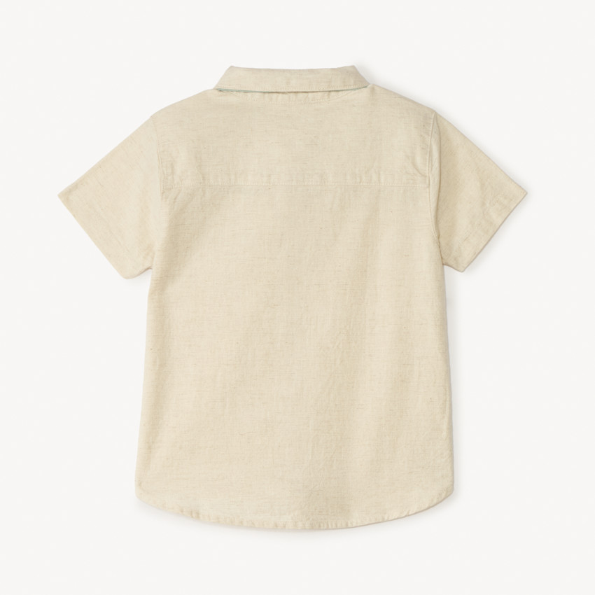Korte mouwen overhemd + strik in canvas voor jongen. 