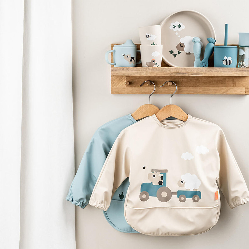 Set van 2 drinkbekers met rietje in silicone Tiny Farm Blauw 