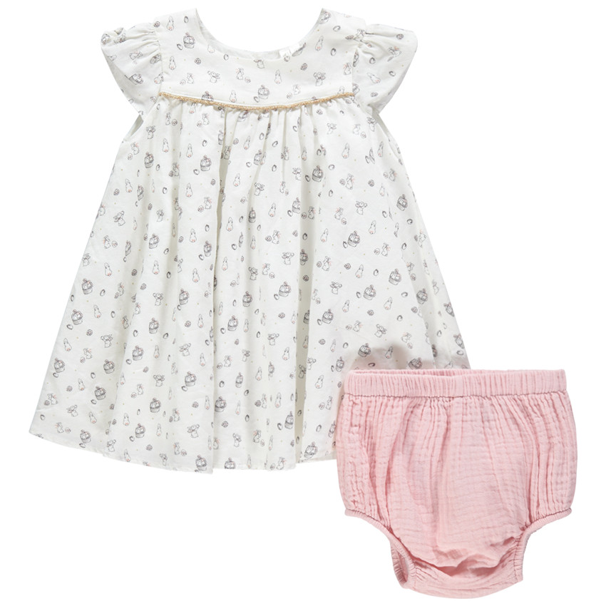 Ensemble avec robe imprimée lapins et bloomer 