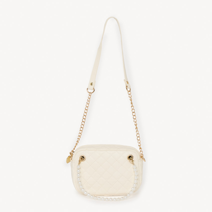 Schoudertas met een gerepte leerlook en parels voor meisjes 