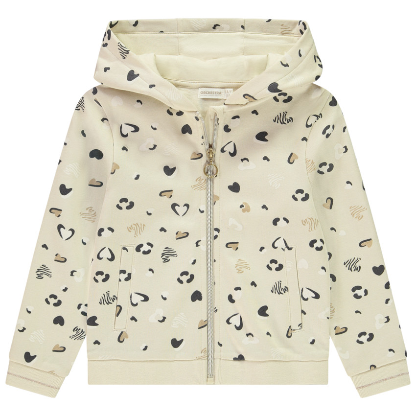 Fleece vest met lange mouwen en kap voor meisjes met print 