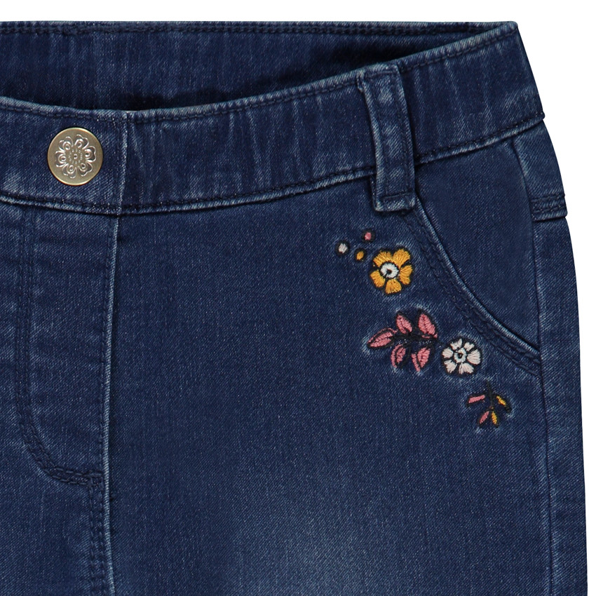 Jegging effet délavé et broderies fleurs pour fille 