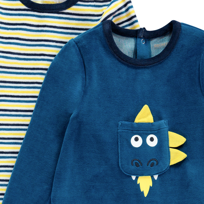 Set van 2 onesies in gestreept en blauw fluweel voor baby jongens. 