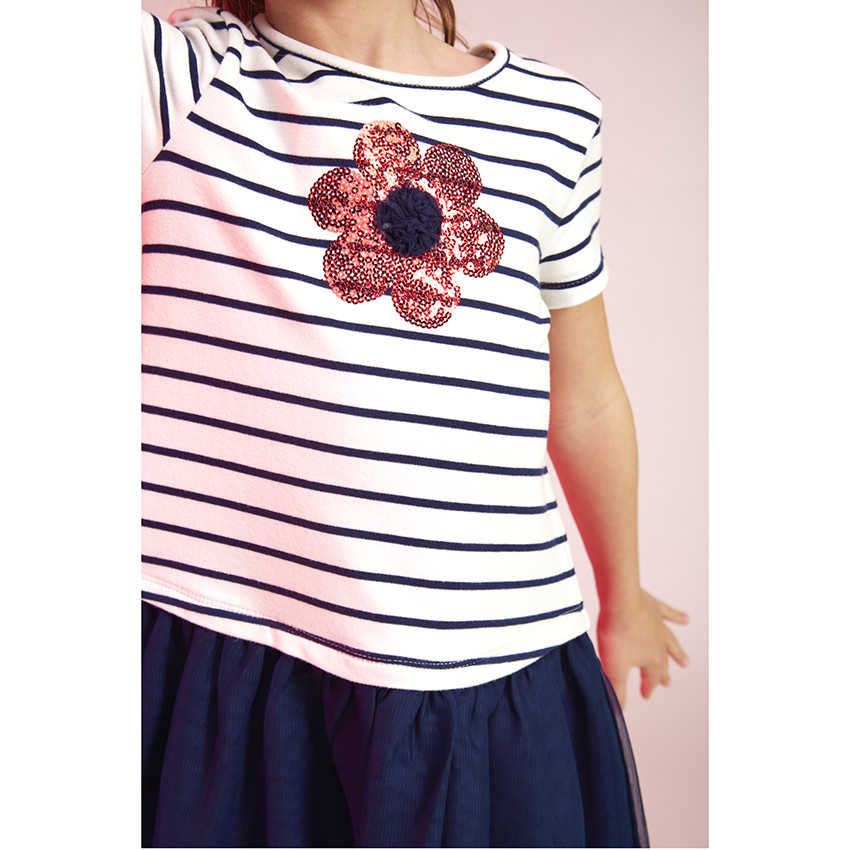 Robe manches courtes bi-matière effet 2 en 1 avec sequins pour fille 