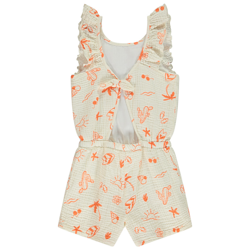 Korte jumpsuit in fantasie tetra voor meisjes 