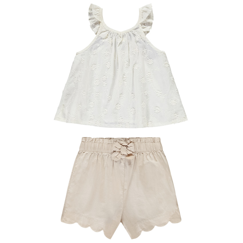 Ensemble 2 pièces avec broderie anglaise pour fille 