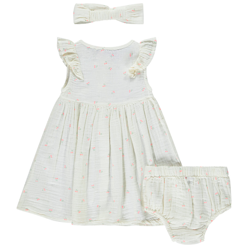 Ensemble robe + bloomer + bandeau imprimés pour bébé fille 