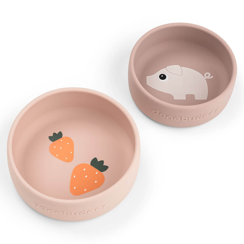 Set de 2 bols en silicone Pigee Roze 