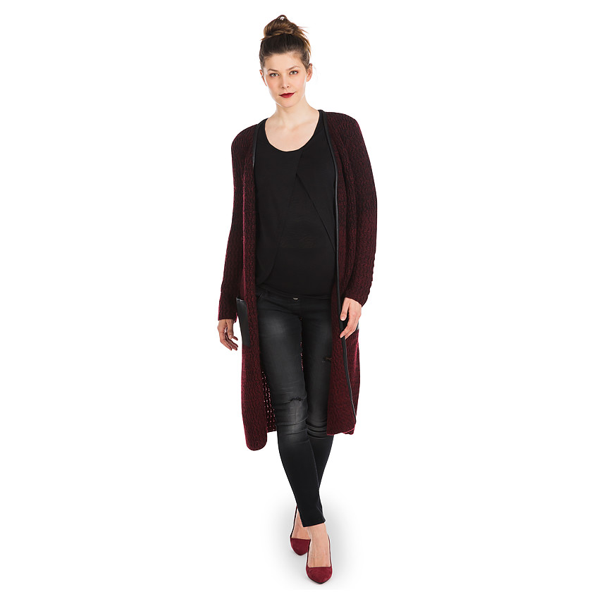 Gilet long de grossesse en maille avec détails en simili cuir 