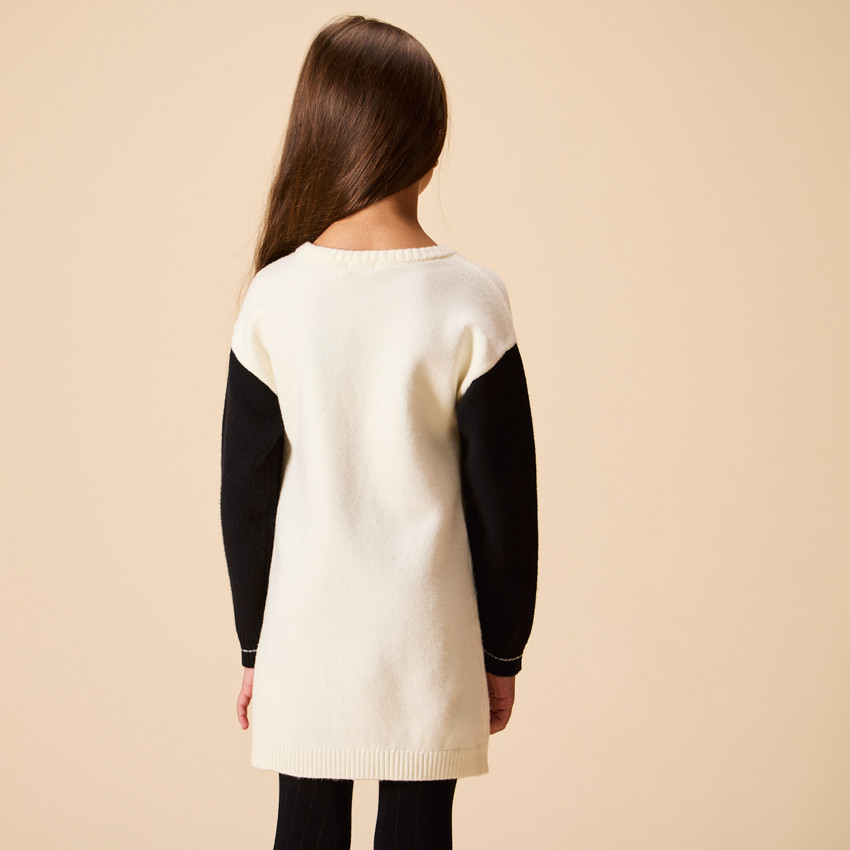 Jurk in gebreid half-oversize fantasie met colour block effect voor meisjes 