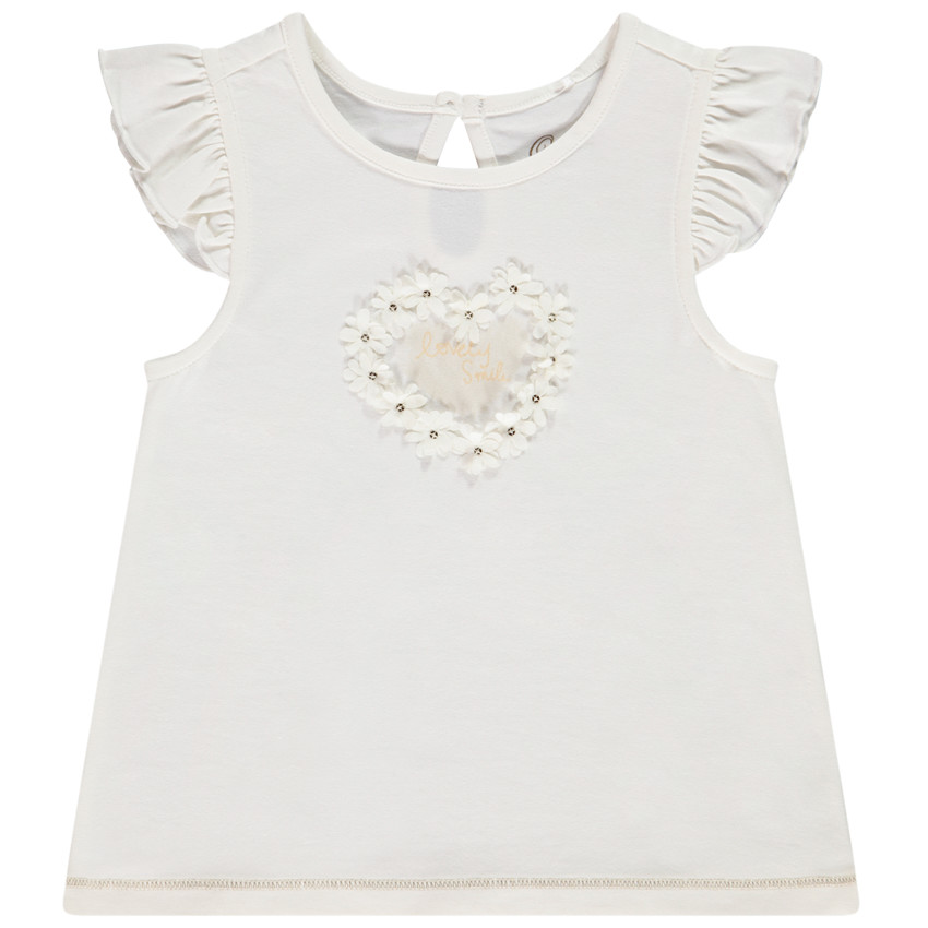 Korte mouwen met ruches in jersey met fantasiebloemen voor meisjes 