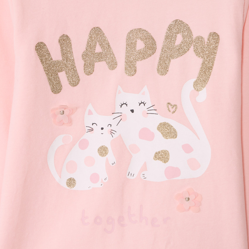 T-shirt manches longues uni à print fantaisie pour bébé fille 