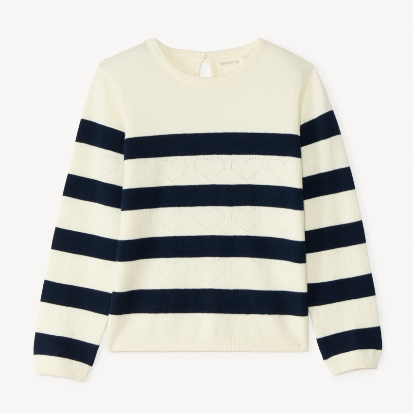 Pull marinière en tricot avec cœurs ajourés pour fille 