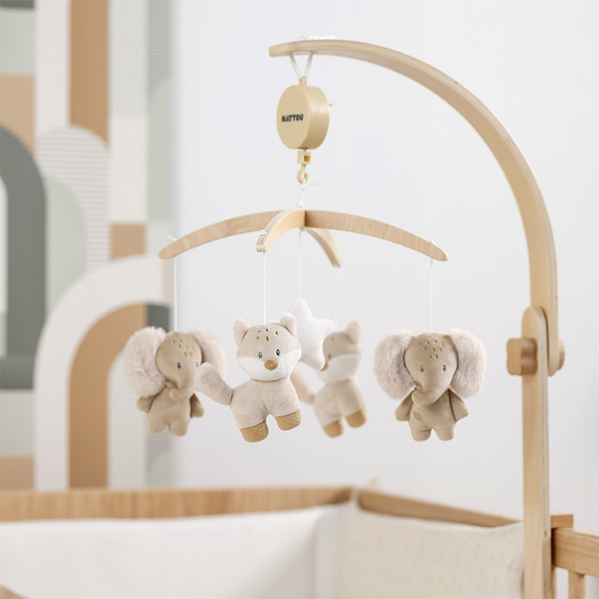 Muziekmobiel met hout - Flo, Ernest & Oli 