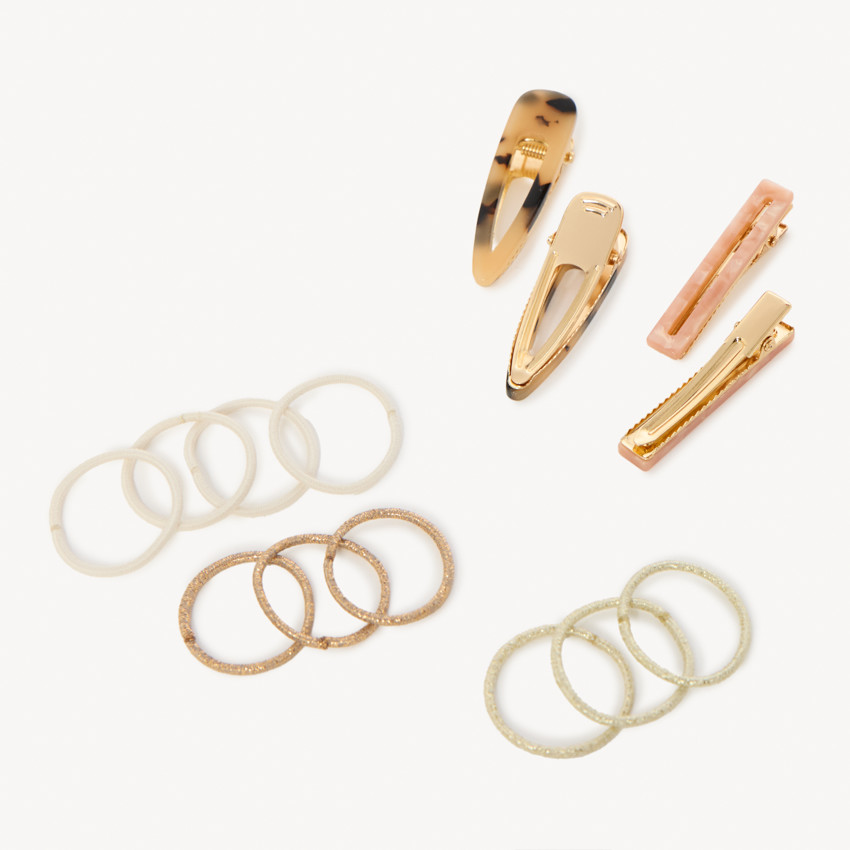 Set van 4 haarspeldjes en 10 fantasie-elastiekjes voor meisjes 