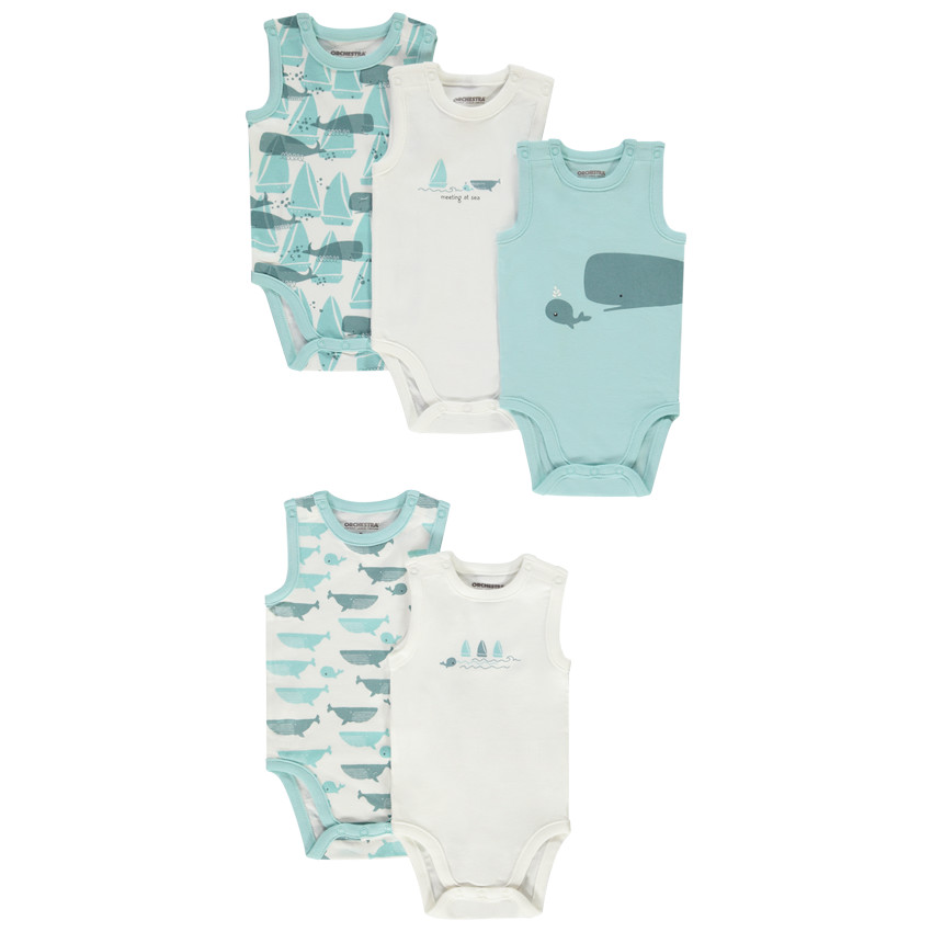 Lot de 5 bodies sans manches motifs baleines pour bébé garçon 