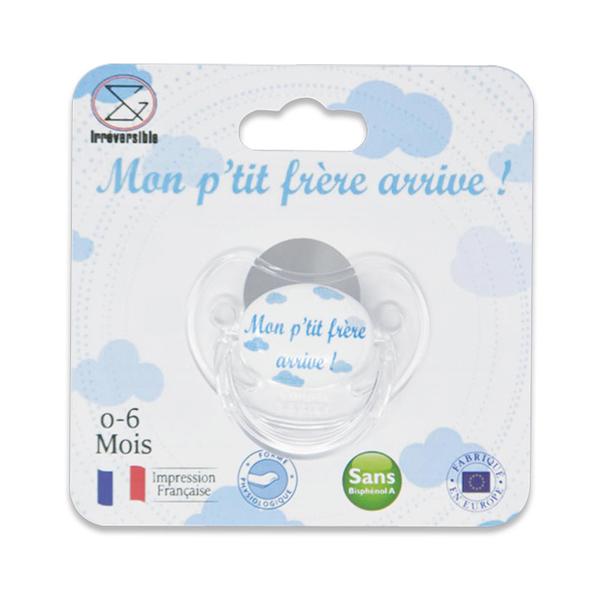 Sucette d'annonce en silicone 0-6M "Mon p'tit frère arrive !" 