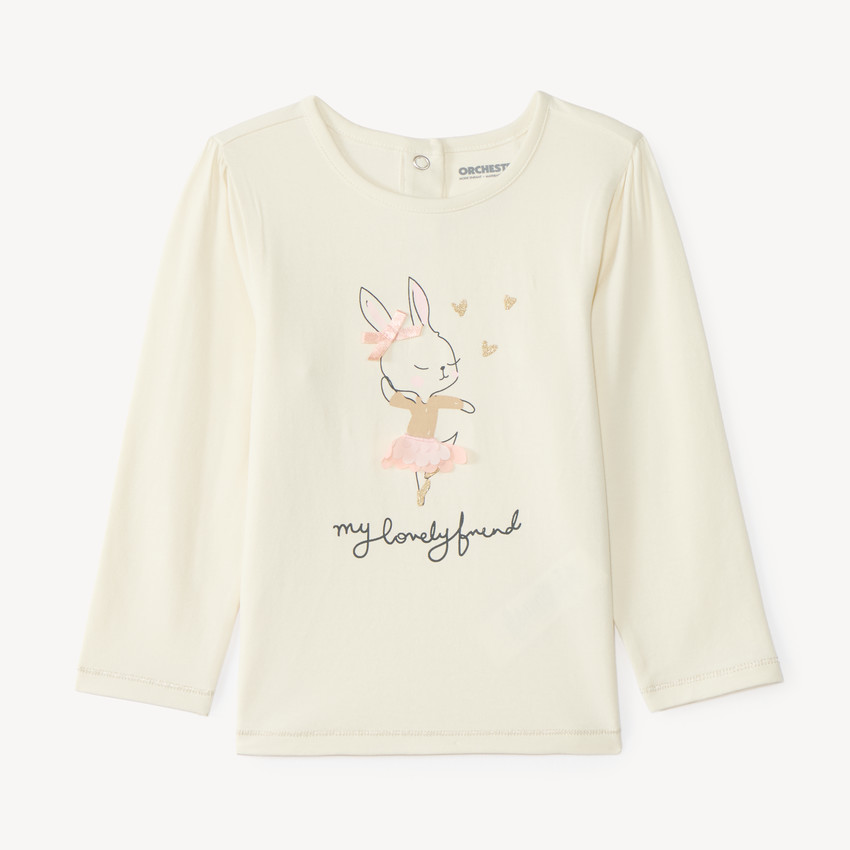 T-shirt manches longues bébé fille print à relief fantaisie 