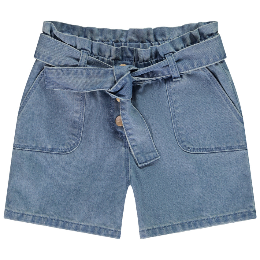 Short paperbag en jean avec ceinture pour fille 