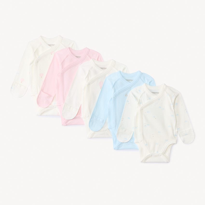 Set van 5 bodies met lange mouwen in fantasie voor prematuur meisje 