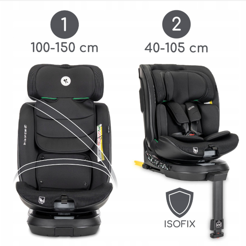 Siège-auto Solaris i-Size pivotant 40-150 cm + Jambe de force 360 Noir 