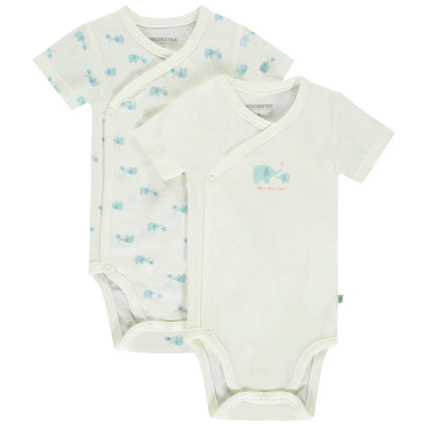 Lot de 2 bodies manches courtes motifs éléphants pour bébé garçon 
