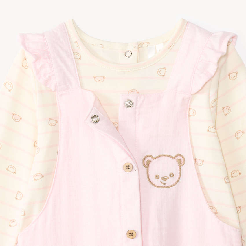 Ensemble salopette et t-shirt manches longues motifs ourson pour bébé fille 