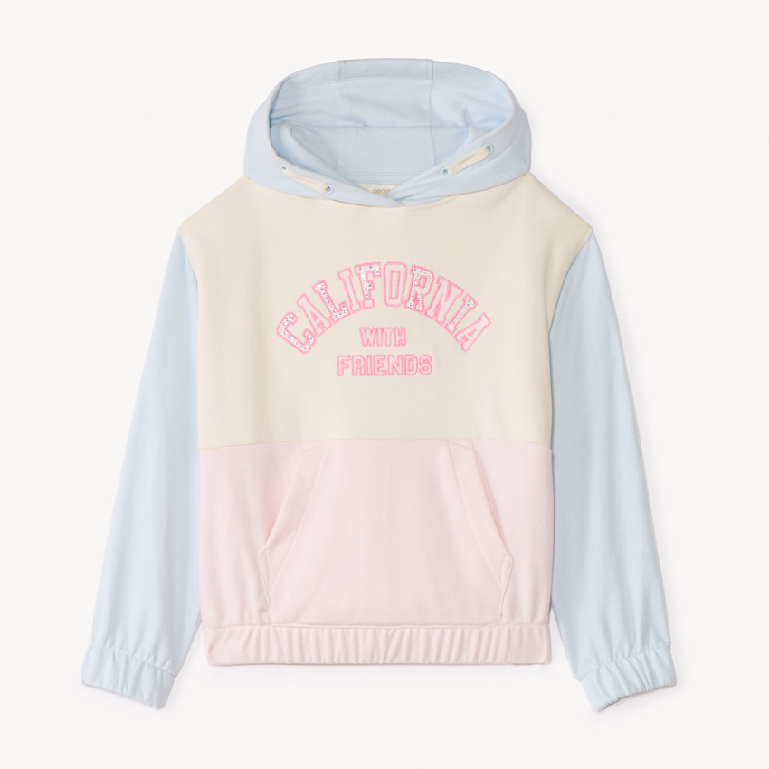 Sweat à capuche molleton effet color block pour fille 