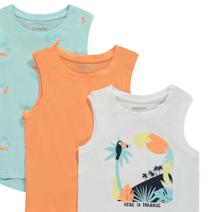 Lot de 5 débardeurs fantaisie motifs exotiques pour garçon 