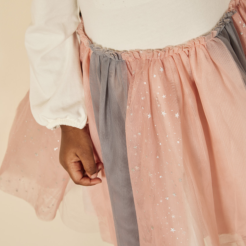 Ensemble 2 pièces robe avec tulle bicolore + bandeau pour bébé fille 