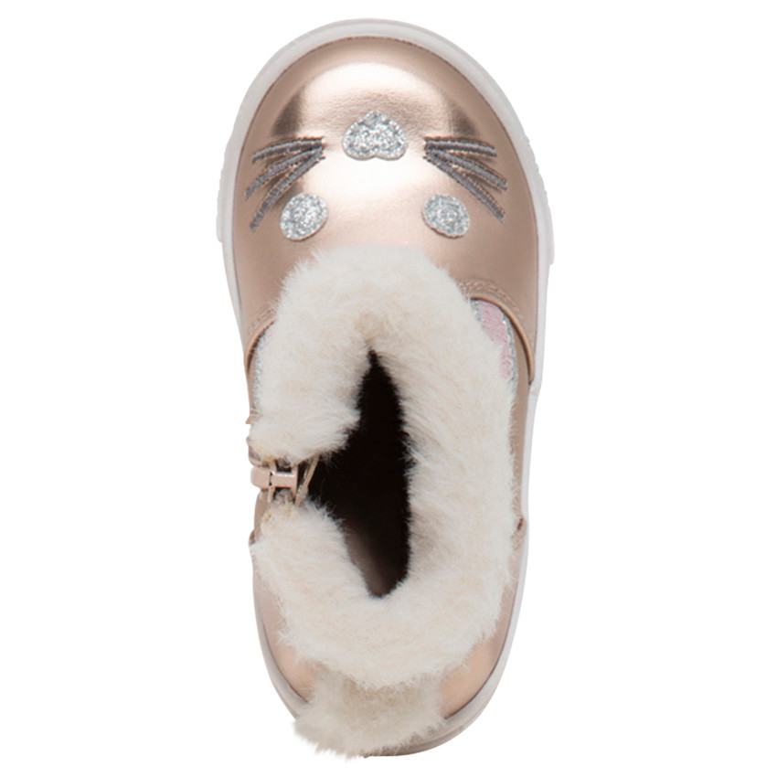 Halfhoge laarzen uit twee materialen met diermotief en namaakbont en bovenaan 