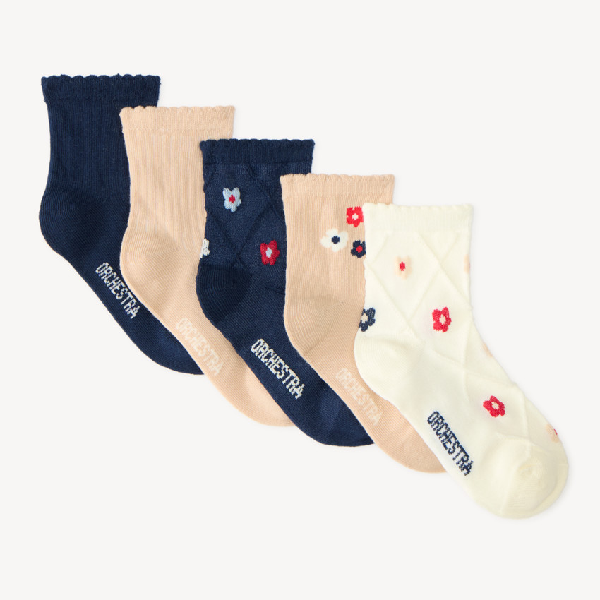 Lot de 5 chaussettes fille motifs fleuris 