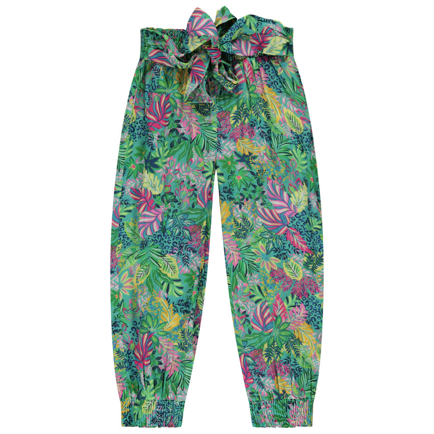 Korte broek in vloeibare stof met een plantenprint voor meisjes 