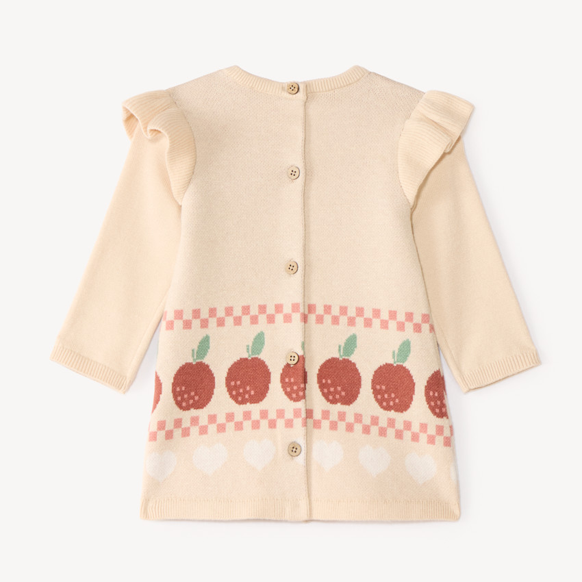 Robe bébé fille en tricot motif pomme et cœurs 