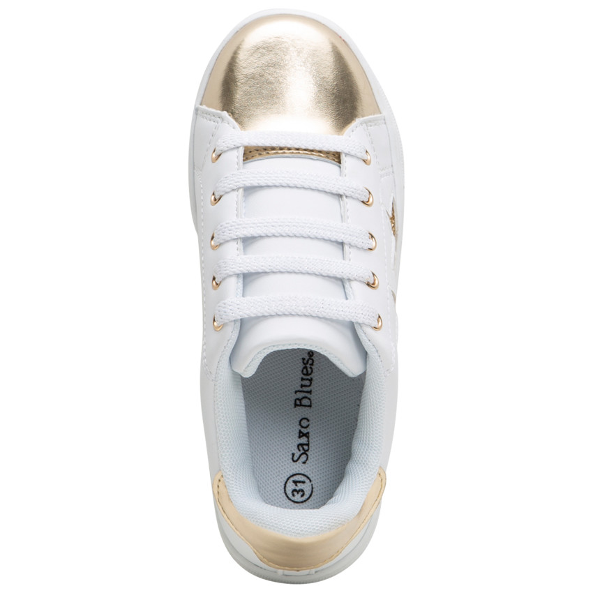 Baskets basses avec empiècements dorés et étoiles pailletées 