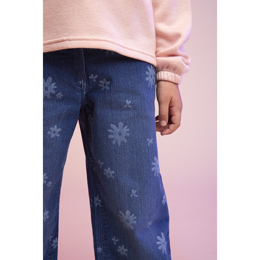 Jean flare en denim imprimé fleurs pour fille 