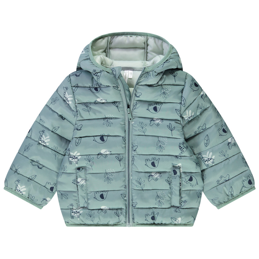 Doudoune à capuche matelassée en polyester imprimé safari pour bébé garçon 