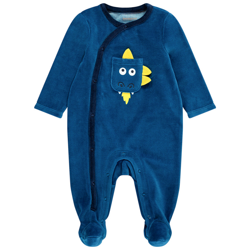 Set van 2 onesies in gestreept en blauw fluweel voor baby jongens. 