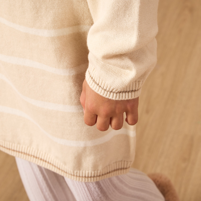 Robe manches longues en tricot fantaisie avec rayures pour fille  